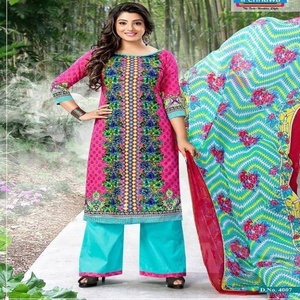 El mejor fabricante de conjuntos de tela de algodón cambray con estampado para salwar-kameez y material de chifón para dupatta, a buen precio, desde India. - Product Image 1