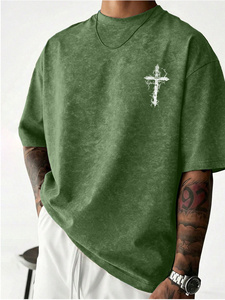Camiseta Oversize para Hombre, Azul Oscuro con Diseño de Puntos, Manga Corta, Cuello Redondo, Estilo Urbano, Algodón Jersey, Logotipo Estampado en la Parte Delantera - Product Image 1