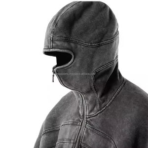 2025 2026 haute qualité Logo personnalisé hommes sweats à capuche surdimensionné lavage à l'acide Ninja à capuche coton lourd sweat à capuche - Product Image 4