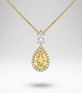 Collier pendentif en or 18 carats avec halo de diamants jaunes taille poire, bijoux de fiançailles de luxe pour femmes, diamants de laboratoire - Product Image 3