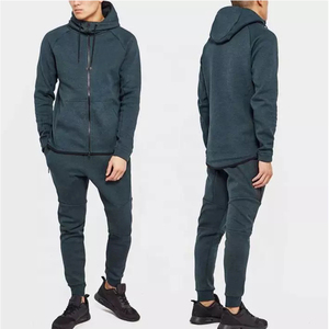 Two Piece Athletic Hooded Tracksuit Set Heavyweight Full Zip <b>Jacket</b> with Drawstring and Slim Fit Joggers for <b>Workout</b> and Lounge - Product Image 1