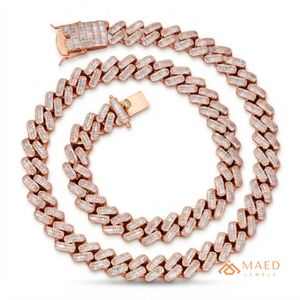 Collier en Moissanite Plaqué Or Rose, Chaîne Maille Cubaine, Bijoux Tendance pour Femmes et Hommes, Chaîne Fine Style New York, Look Moderne - Product Image 1