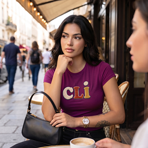 Haut court élégant en coton tricoté avec broderie chenille, coutures robustes, coupe ajustée pour femme, T-shirts tendance avec broderie personnalisée en tissu éponge - Product Image 5