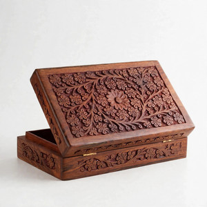 Blue and Beige Wooden <b>Keepsake</b> <b>Box</b> Geometric Pattern Handmade Home Decor - Product Image 2