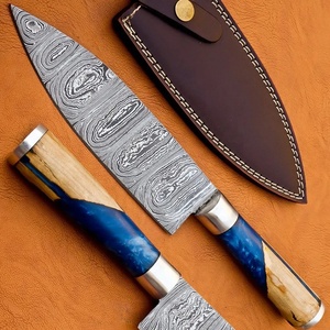 Ahmad Fabric Custom Handmade 13-Inch Damascus Steel Chef <b>Knife</b> with Leather Sheath Beautiful Handle Customizable Supported - Product Image 2