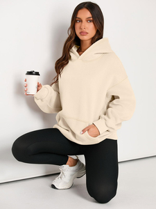 Sweat-shirt à capuche oversize en polaire épaisse pour femme, grande taille, manches longues, anti-boulochage, respirant, hiver, automne, décontracté - Product Image 6