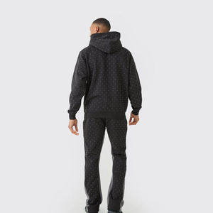 Ensemble de survêtement 2 pièces en tissu de qualité supérieure avec logo en pierres, design unique OEM, pantalon évasé, style décontracté hiver, mode urbaine - Product Image 6