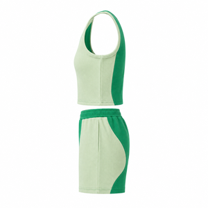 Custom Women Ribbed <b>Crop</b> Tank <b>Top</b> Shorts Set Summer Two Piece Outfit Sleeveless Front Logo High Quality Casual Fitness Wear OEM - Product Image 6