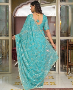 Sari de Georgette estilo Bollywood bordado y adornado - Product Image 6