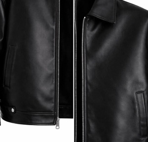 Veste en cuir noir de qualité supérieure pour homme, col rabattu, fermeture éclair, pour l'automne - Product Image 3