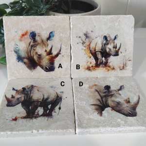 Sous-verres en marbre rhinocéros rustique, sous-verres animaux de la savane, décoration de maison unique, cadeau rhinocéros - Product Image 2