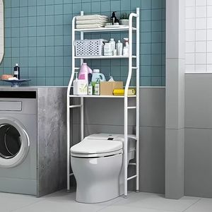 Scaffale portaoggetti a 3 livelli in metallo da posizionare sopra il WC, salvaspazio, facile da montare senza forare, con ganci porta carta igienica e organizer - Product Image 2