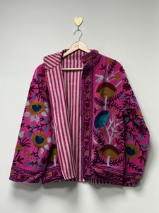 Best Selling Multicolor Suzani Embroidered Cotton <b>Velvet</b> Bomber <b>Jacket</b> Unisex Breathable Floral Design Handcrafted Artisan - Product Image 2