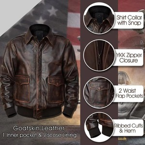 Veste en cuir véritable pour homme, couleur unie, col rabattu, fermeture éclair, style moto, coupe classique, vêtement d'automne - Product Image 2