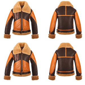 Customized High Quality Comfortable Plus Size Fur Decoration Handmade Two-Tone Winter Warm B3 <b>Shearling</b> Leather <b>Jackets</b> for <b>Men</b> - Product Image 5