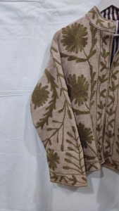 Brown Embroidered <b>Mandarin</b> <b>Collar</b> <b>Jacket</b> Full Sleeve Handmade Floral Wool Polyester Autumn Women's Coat - Product Image 4
