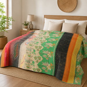 Hot Selling Indian Wholesale High Quality Handmade Luxury Christmas Print 100% Cotton <b>Bedding</b> Old Vintage Kantha Quilt Home - Product Image 1