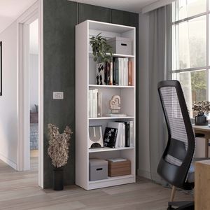 Libreria bianca per ufficio domestico con 4 ripiani a più livelli - Product Image 1