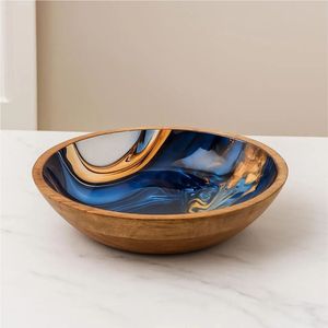 Handmade <b>Square</b> Mango Wood Serving Bowl with Enamel Inlay Finish | Decorative Salad Cereal Bowl for <b>Kitchen</b> & Home Decor <b>Table</b> - Product Image 6