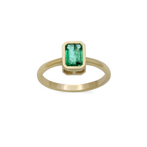 Bague solitaire en or jaune massif 14 carats avec émeraude verte taille émeraude sertie clos, bijoux fins, vente en gros, bague en pierres précieuses pour femme, cadeau - Product Image 1