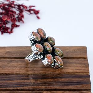 Unakite Flower <b>Ring</b> Oxidized Sterling <b>Silver</b> <b>Statement</b> <b>Ring</b> Boho Artisan Jewelry Nature Inspired Floral Gift for Her - Product Image 6