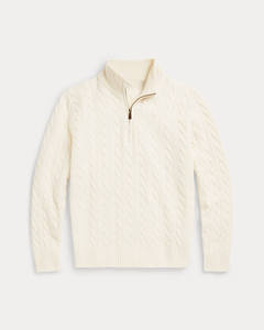 Suéter de punto trenzado color crema para hombre, con media cremallera, corte clásico, cálido, premium, informal, para invierno. - Product Image 2