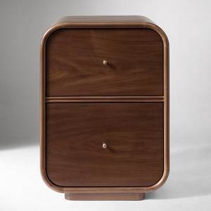 Solid Teak Wood Nightstand Capsule Rounded Outer Shell <b>2</b> <b>Drawer</b> Bedside <b>Chest</b> with Mini Brass Knobs - Product Image 1