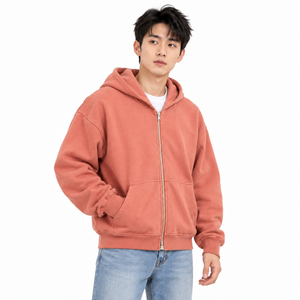 Sweat à capuche zippé streetwear pour homme 400 GSM, poche kangourou, épaules tombantes, impression sérigraphiée, couleur personnalisée, OEM, sweats à capuche zippés épais - Product Image 3