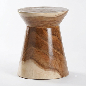 Luxe Solid Teak Hourglass Stool Natural Finish Modern <b>Rustic</b> Design Premium Teak Wood Durable <b>Side</b> <b>Table</b> Hotel Decor Bestseller - Product Image 3