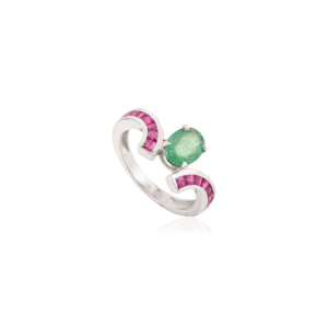 S925 <b>Silver</b> Beautiful Unique Design Oval Shape <b>Emerald</b> & Princess Cut Ruby Gemstone <b>Ring</b> Fine Jewelry for Women's - Product Image 3