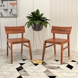 Ensemble de 2 chaises de salle à manger en bois de rose massif de qualité supérieure avec finition teck brun rustique, chaises en bois durables pour salle à manger, salon - Product Image 6