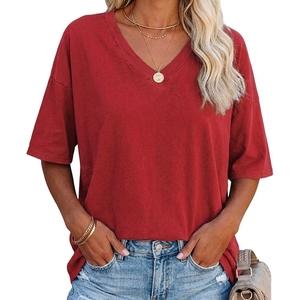 Camisetas de Cuello Redondo Holgadas y Oversize para Mujer, Tejidas, Lisas, Transpirables, de Alta Calidad, 65% Algodón, 35% Poliéster, Estilo Urbano - Product Image 6