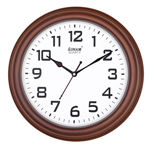 Sonam Quartz 12-Inch Round <b>Wall</b> <b>Clock</b> - Professional Brown Wood Finish - Simple Bold Arabic Numerals - Easy-to-Read Large Analog - Product Image 4