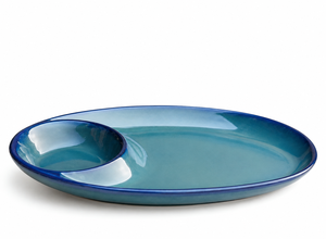 Oval <b>Ceramic</b> Serving <b>Plate</b> With Compartment Handpainted Modern Design Blue Color For Party Snacks Dishes - Product Image 3