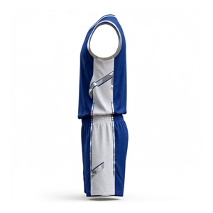 Ensemble d'uniformes de basket-ball bleu et blanc, impression par sublimation, polyester respirant, vêtements de sport unisexes pour adultes - Product Image 5