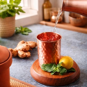 New Arrivals Stock Heat Resistance Custom Electroplate Luster Effect Colors Hammered Copper Glass Tumbler <b>Set</b> 401-500ml - Product Image 2