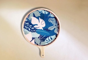 Assiette de service ronde en bois avec motif de feuilles tropicales, style bohème, plat décoratif pour la cuisine et la maison - Product Image 2