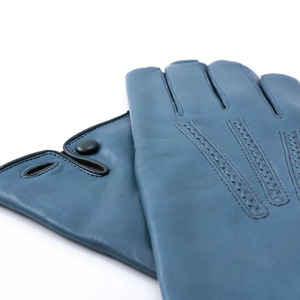 Gants en cuir de mouton bleu pour femmes Ikhlas Sports, doux, chauds pour l'hiver, doublés, compatibles avec les écrans tactiles, détection de la pression des aiguilles, élégants, avec boutons - Product Image 6
