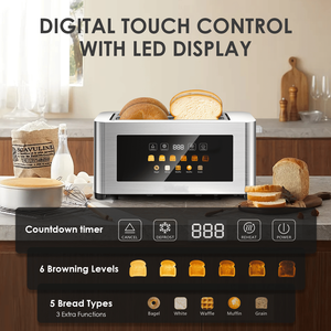 Grille-pain argenté ultra-large à 4 fentes avec double commande et écran tactile LED de 1,5 pouce pour pains longs - Product Image 4
