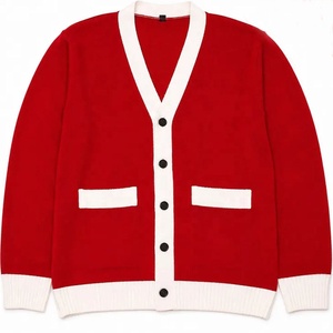 University Sorority <b>Women</b> Knitted <b>Cardigan</b> Sweater Cream Red Varsity V-Neck OEM Single Breasted Sweater <b>with</b> <b>Pockets</b> - Product Image 6