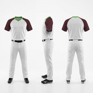 <b>Men</b> Baseball Uniform <b>White</b> Maroon Green V-Neck Jersey With Matching <b>Pants</b> Breathable Cotton Adult Full Sleeve - Product Image 5