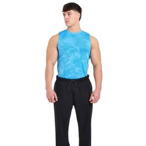 <b>Mens</b> Turquoise Blue Pattern Sleeveless Tank Top <b>Gym</b> Workout Shirt Athletic Fitness Training Sportswear Running Activewear <b>Vest</b> - Product Image 3