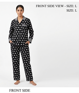 Handmade Crepe Silk Night Suit Black Elephant Print Pajama Set Women Comfortable Sleepwear With Border Masterpiece Nightwear - Product Image 2