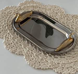 Nordic Luxury Custom Shape Metal <b>Mirror</b> <b>Tray</b> Elegant Christmas Silver Antique Shiny Vanity <b>Tray</b> for Home Kitchen Made in India - Product Image 1