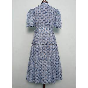 Vestido de algodón puro 100% estampado a mano, informal, de punto, largo hasta la rodilla, tipo bata de casa/pareo de playa, cómodo para maternidad, para todo el año: invierno, otoño, verano. - Product Image 6