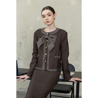 Ensemble de costume deux pièces de haute qualité pour femmes, veste élégante à nœud papillon, jupe longue à imprimé floral, 100% coton, fabrication au Vietnam