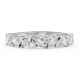 Bague de fiançailles en diamant de laboratoire taille marquise et taille ronde, en or massif 10K 14K 18K, demi-alliance éternelle, bague de mariage empilable en platine - Product Image 3