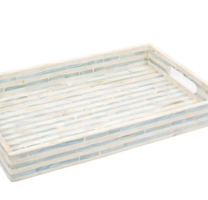Bandeja rectangular hecha a mano de nácar con rayas horizontales azul claro, de concha marina, para servir en mesa de centro, venta al por mayor - Product Image 4