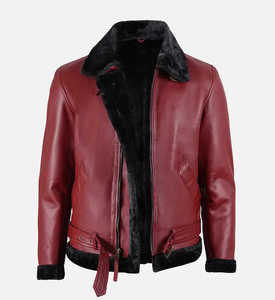 Custom <b>Mens</b> Winter <b>Shearling</b> Leather Jacket Thick Warm Faux Fur Lined Aviator Bomber <b>Coat</b> Wholesale B3 Flight Jacket - Product Image 6