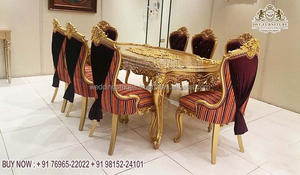 Ensemble de meubles de salle à manger de style russe moderne et élégant, table à manger en teck de luxe Royal Kingdom avec finition blanche et dorée - Product Image 3